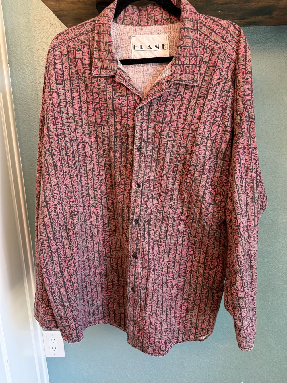 Vintage Frank USA Made Cotton Tribal Geometric Button Up Shirt Men’s XL Western
